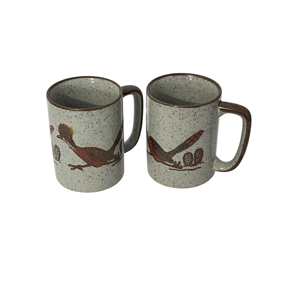 Unbranded Roadrunner Coffee Mugs Set of 2 Unisex OS Gray Speckled Stoneware